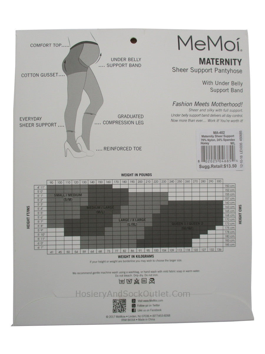 Memoi Maternity Sheer Support Pantyhose MA-402, 40 Denier –